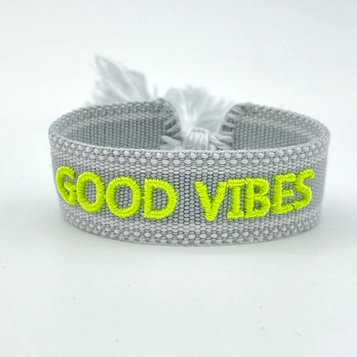 Webarmband "Good Vibes" light grey/fluo yellow