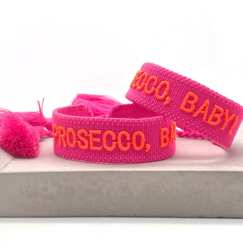 Webarmband "Prosecco Baby" neon pink/neon orange