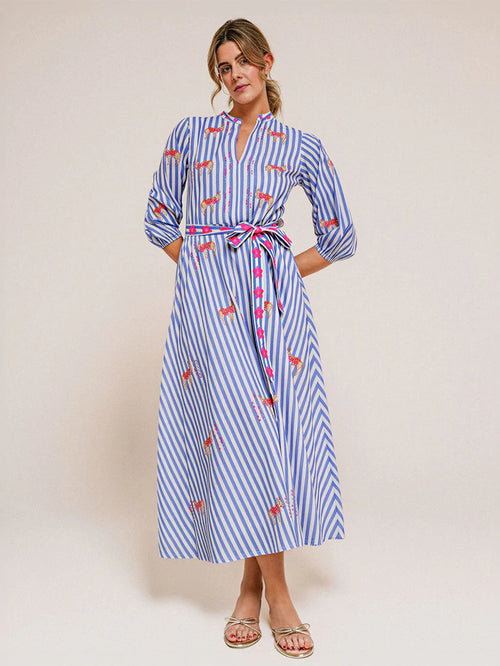 Marigold Dress "Donkey on blue Stripes"