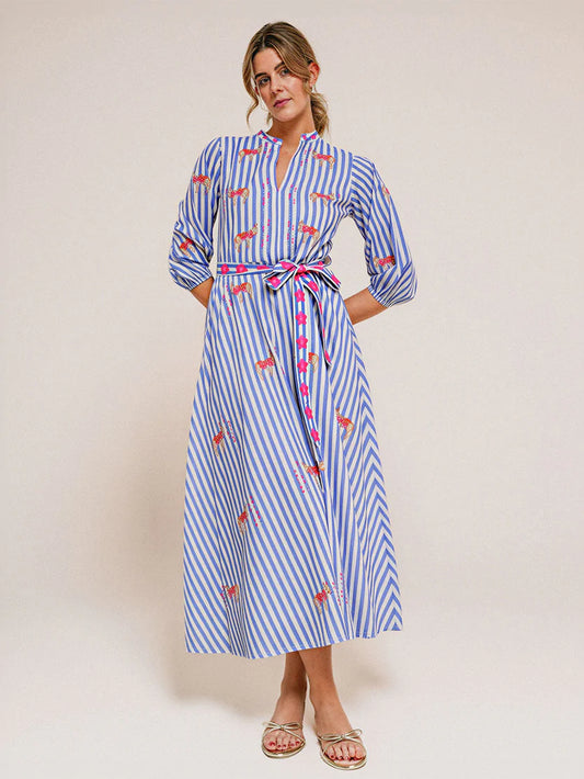Marigold Dress "Donkey on blue Stripes"