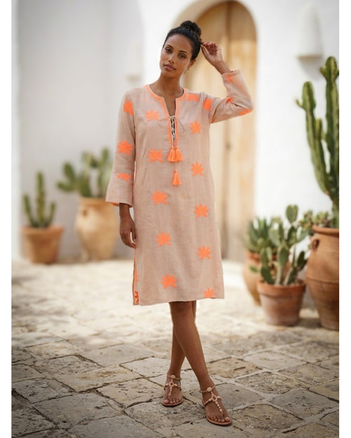 Gloria Dress short Lotus Almond/orange