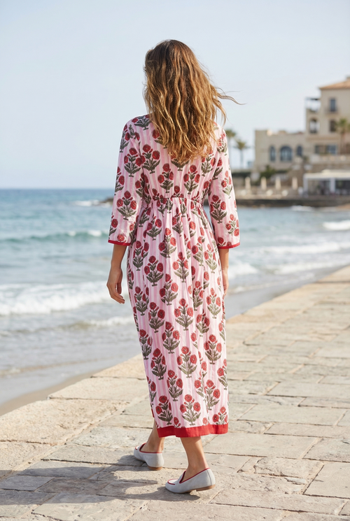 Midi Dress "Cruise Pom Pom" Red Flower