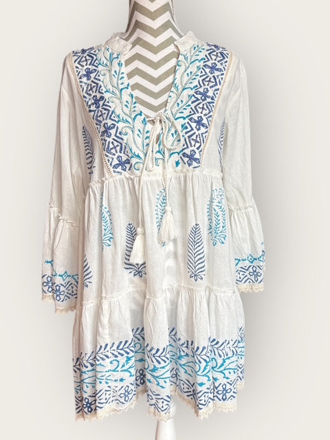 Short Dress  "Summerday" white/blue