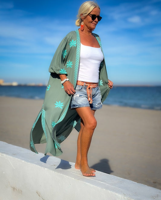 Kimono Lotus Flower khaki/aqua