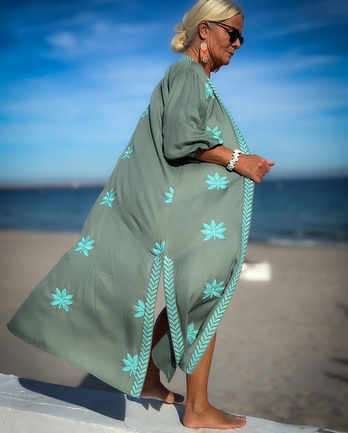 Kimono Lotus Flower khaki/aqua