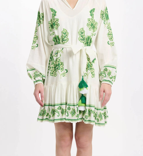 Short Dress "Anika" white/green