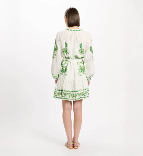 Short Dress "Anika" white/green