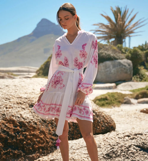 Short Dress "Anika" white/pink