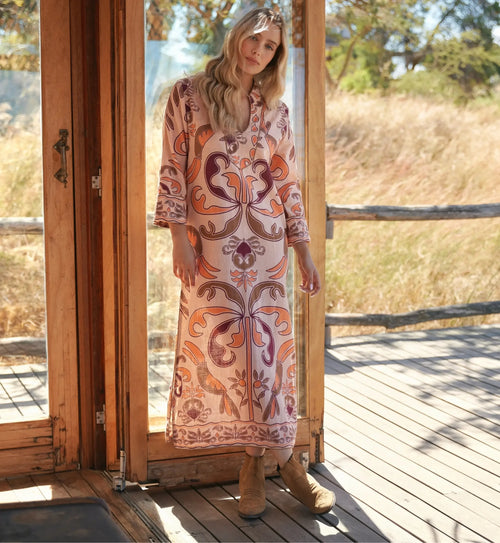 Kaftan Dress "Cruise" beige/orange/braun