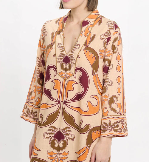 Kaftan Dress "Cruise" beige/orange/braun