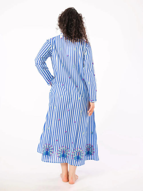 Dress Sandalwood "Blue Stripes Peacock"