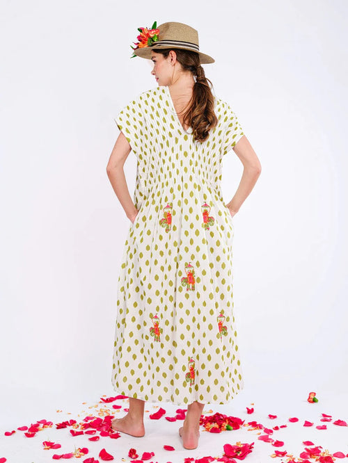 Sea Cale Dress Lime Dots/Elephant