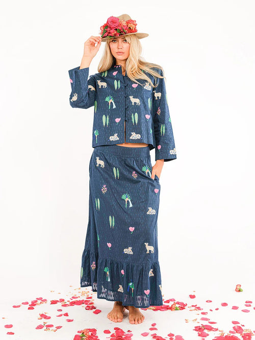 Goldenseal Skirt Navy "Little Jungle"
