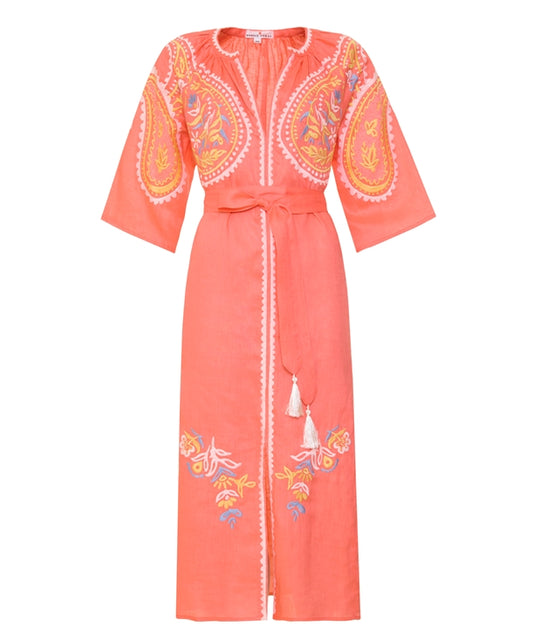 Midi Linen Dress Areti Salmon