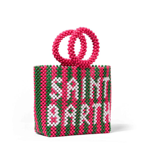 Beaded Bag Saint Barth Stripes Pink/Green