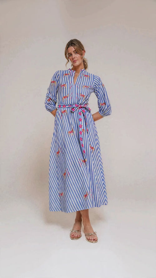 Marigold Dress "Donkey on blue Stripes"