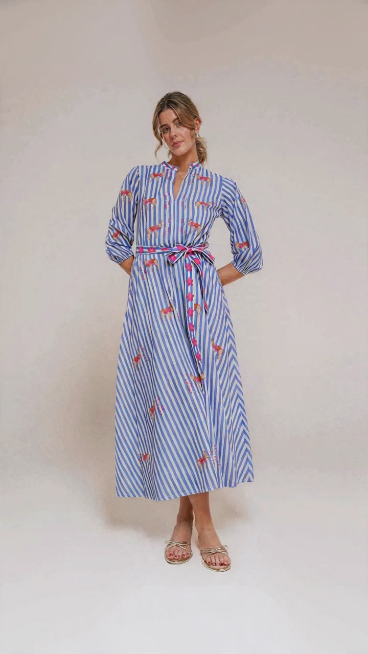 Marigold Dress "Donkey on blue Stripes"