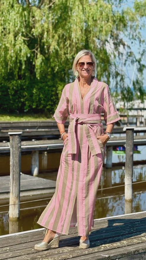 Kaftan Dress "Stripes" soft pink/khaki