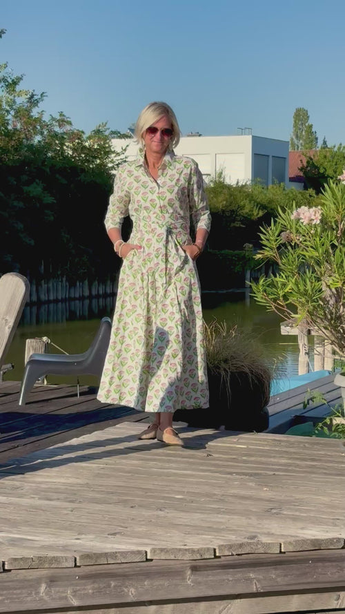 Hemdblusen Dress "Lovley" Indian Flower white/green/pink