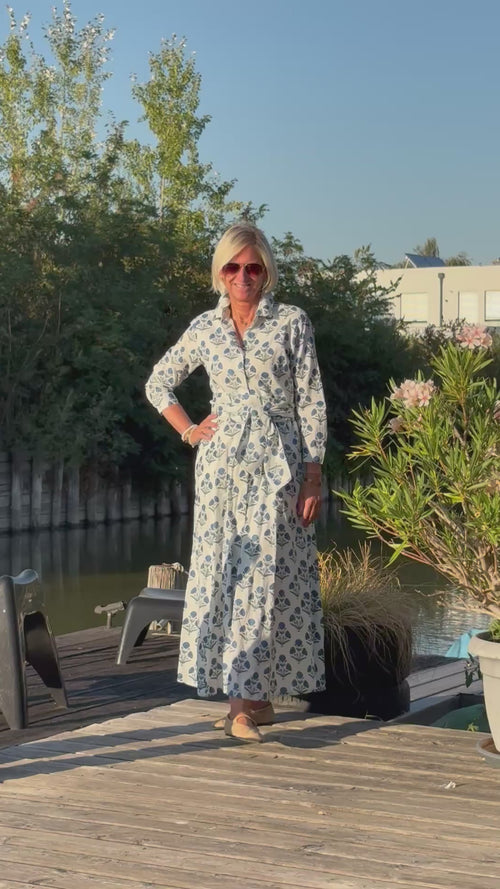 Hemdblusen Dress "Lovley" Indian Flower white/blue