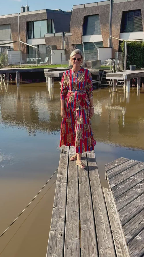 Maxi Dress "Stripes" Tiger red/blue