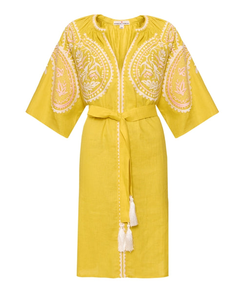 Short Linen Dress Areti Yellow